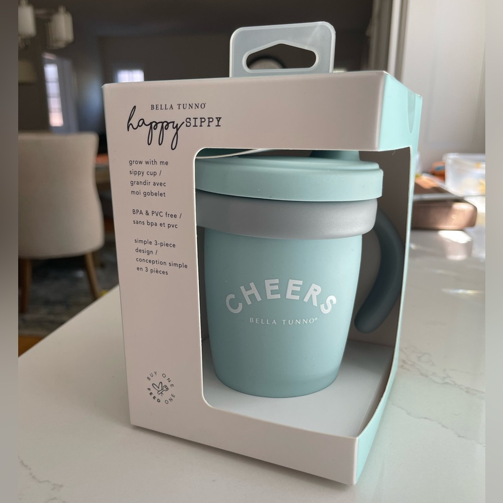 Bella Tunno Cheers Silicone Sippy Cup Teal Blue converts to open cup kids